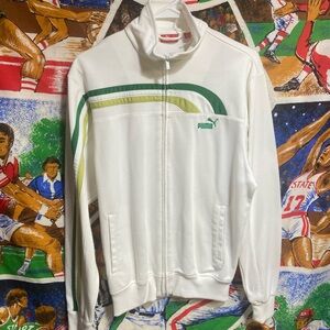 Puma White Track Jacket with Green and Lime Stripe